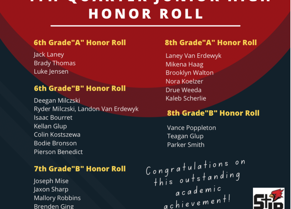 StJB Announces Students Named to Junior High Honor Roll