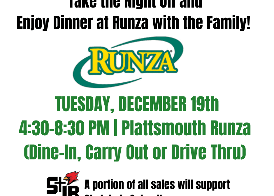 STJB Friends & Family Night at Runza – December 19th